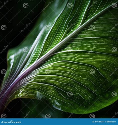 Close Up Tulip Leaf Organic Contours And Textured Landscape Stock