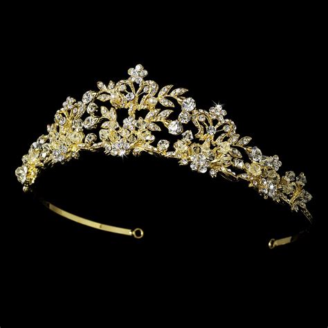 Gold Plated Wedding Bridal Tiara With Rhinestones Crystals And Pearls