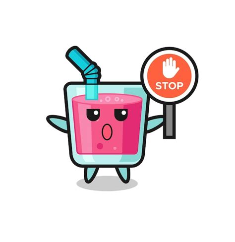 Premium Vector Strawberry Juice Character Illustration Holding A Stop