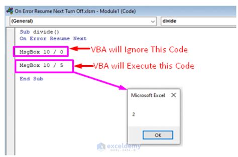 Excel Vba Turn Off The On Error Resume Next Exceldemy