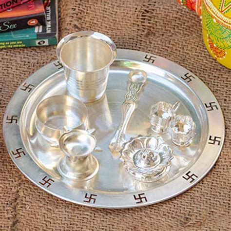 Send Silver Pooja Thali Set Online Gal23 110022 Talove