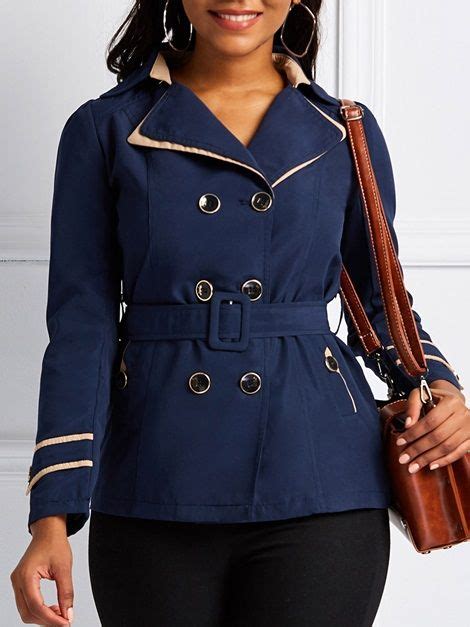 Double Breasted Mid Length Notched Lapel Short Womens Trench Coat In