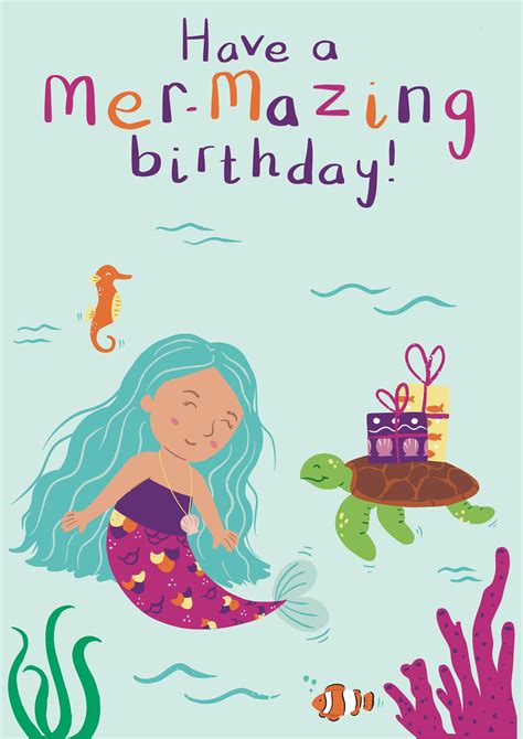 Mermaid Birthday Card A6 Childrens Birthday Card Etsy Israel