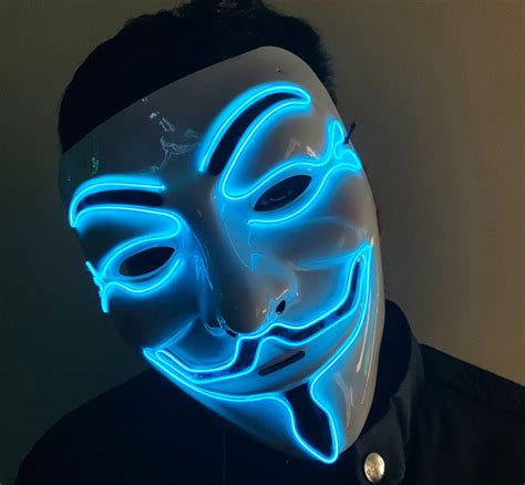 Blue Anonymous Led Mask Hacker Halloween Costume Fancy Dress Etsy