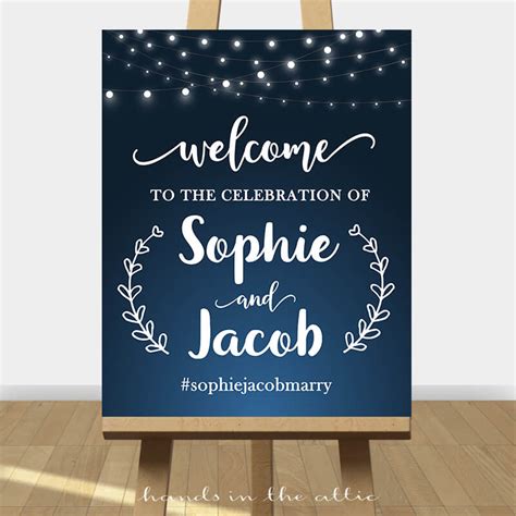 Celebration Welcome Sign Navy Blue Wedding Hands In The Attic