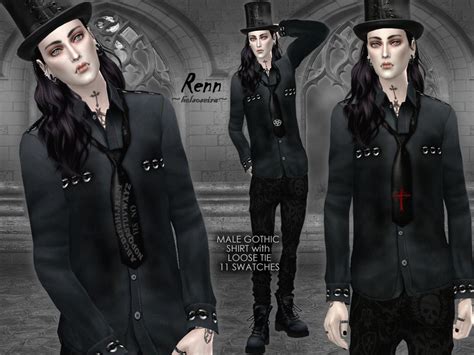 The Sims Resource Renn Gothic Shirt With Loose Tie Male