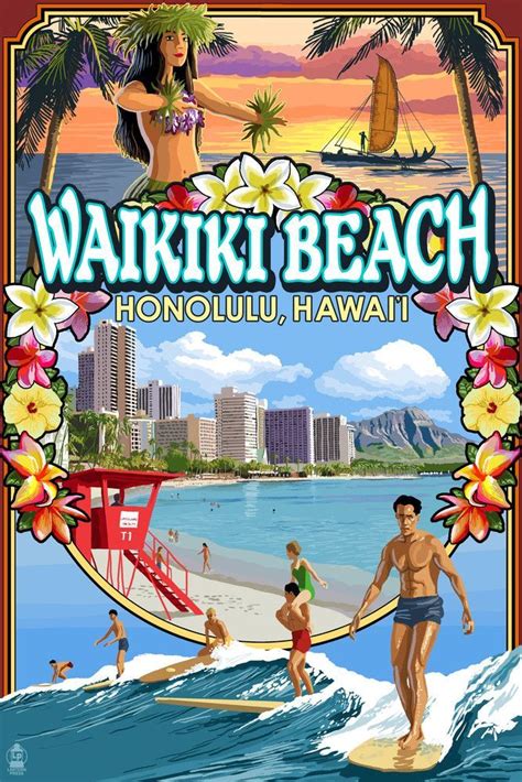 Print Waikiki Beach Oahu Hawaii Scenes Lantern Press Artwork