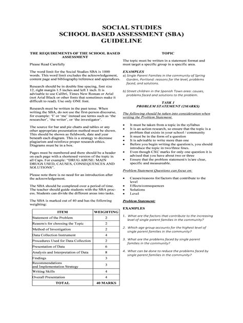 Social Studies Sba Topics Form Fill Out And Sign Printable Pdf