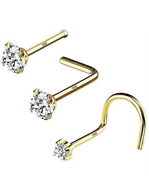 Buy Oufer Gold Nose Studs 20g Nose Piercings Solid Gold L Shaped Nose