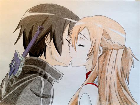 Kirito And Asuna Kiss Sword Art Online By Pyodrawing On Deviantart