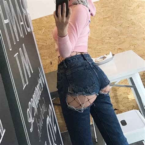 vintage ripped hole booty jeans women sexy pencil pants high waist denim pants female jeans