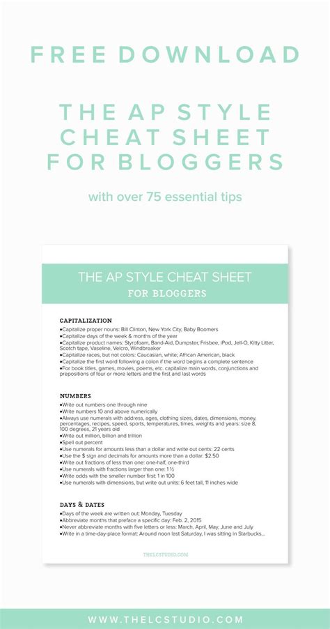 The Ap Style Cheat Sheet For Bloggers Free Download The Lc Studio