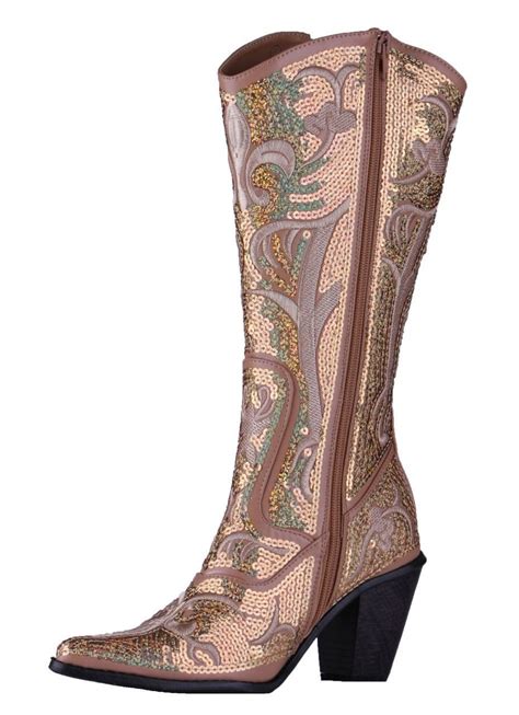 Helens Heart Gold Sequins Cowboy Boots Inside View Cowgirl Boots