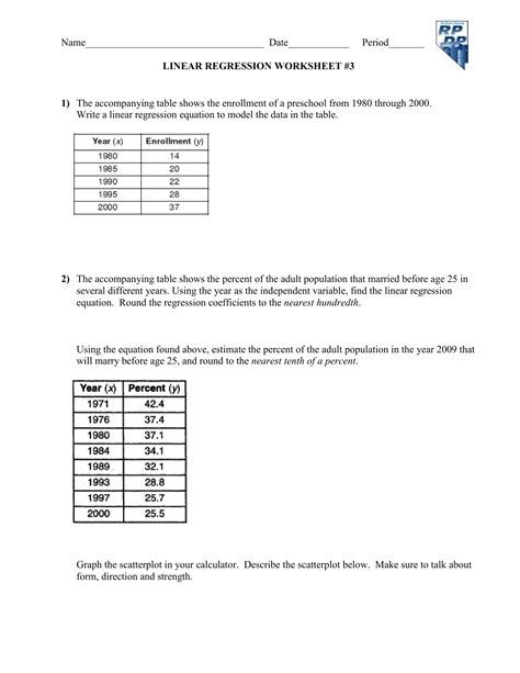 Linear Regression Worksheet Doc Linear Regression Worksheet Timothy