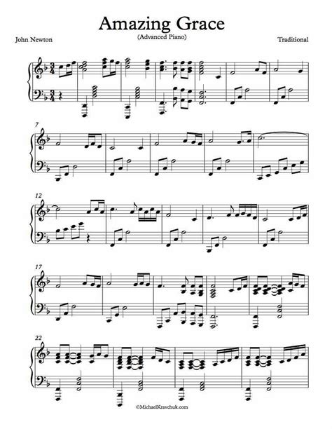 Listen to a recording of the sheet music by clicking the blue button. Free Advanced Piano Arrangement Sheet Music - Amazing Grace | Hymn sheet music, Music printables ...