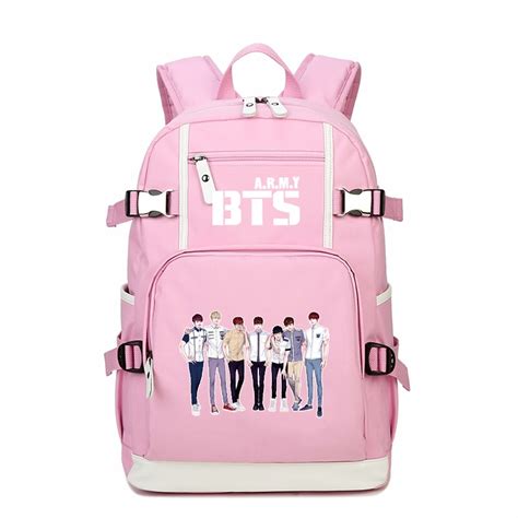 2018 High Quality Bts Cartoon Printing Backpack Canvas Pink School Bags