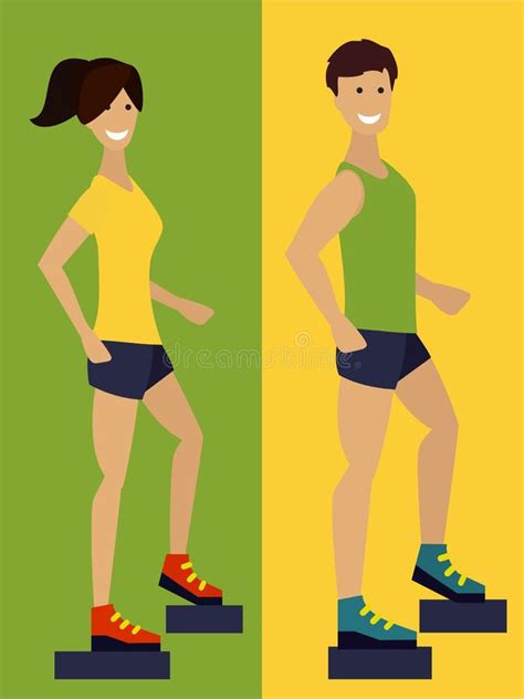 Exercising Couple Fitness Man And Woman Flat Design Illustration