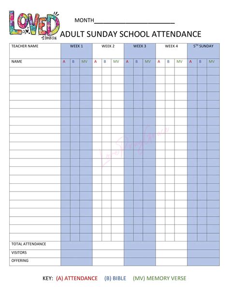 Sunday School Attendance Pack Attendance Chart Church Etsy