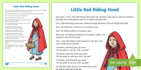 Little Red Riding Hood Summary Printable One Page Story