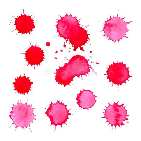 Watercolor Bright Pink Spot Blob Blot Isolated Set Vector Stock Vector