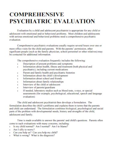 Free Psychiatric Evaluation Samples In Pdf