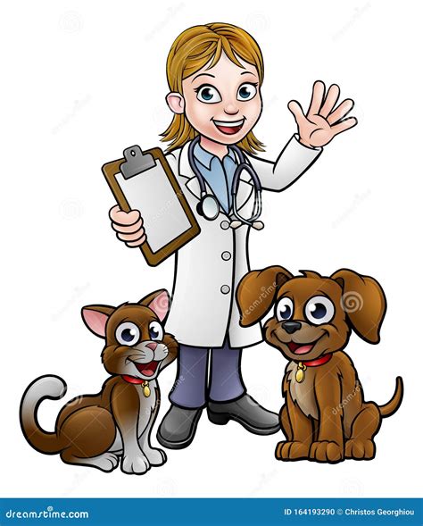 Caricatura Veterinaria Con Gato Y Perro Ilustración Del Vector