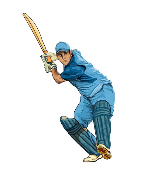 Abstract Batsman Playing Cricket From Splash Of Watercolors Colored