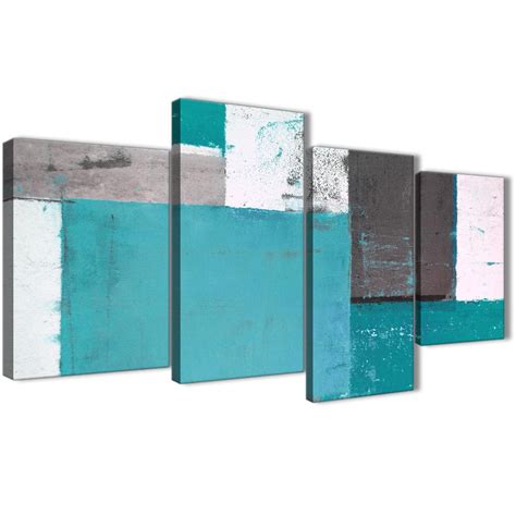 Teal Grey Abstract Painting Canvas Wall Art