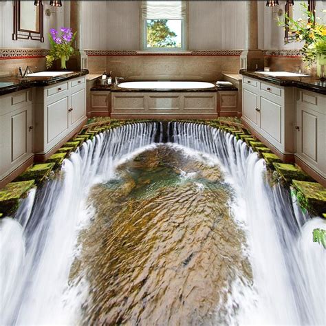 Beibehang 3d Wallpaper Waterfall Floor Bathroom 3d Stereo Brick