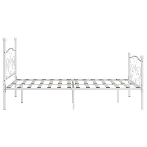 Bed Frame With Slatted Base White Metal 140×200 Cm Home And Garden