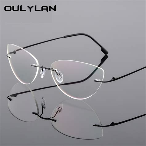 oulylan rimless cat eye titanium alloy glasses frame men ultralight eyeglasses women frameless