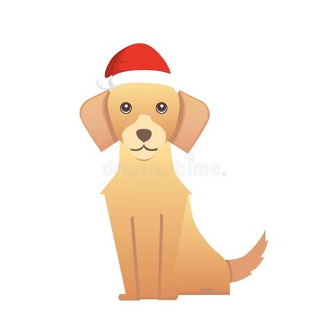 Cute Dog In Red Santas Hat Christmas Puppy Winter Cartoon Illustration