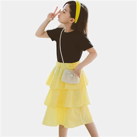 Kids Summer Clothes Tshirt Skirt 2pc Girl Clohing Set Solid Color
