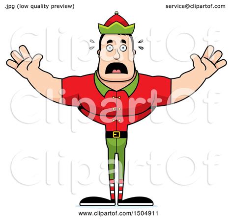 Clipart Of A Scared Buff Caucasian Male Christmas Elf Royalty Free