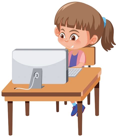 Premium Vector A Girl Playing Computer
