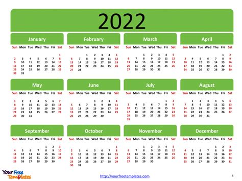 4 Month Printable Calendar 2022