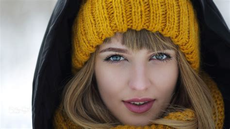 Portrait Women Model Blonde Face Hat Blue Eyes Murat Kuzhakhmetov