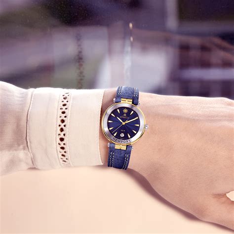 michel herbelin newport women s blue leather strap watch 14255 t35