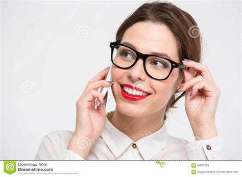 Cheerful Pretty Business Woman In Glasses Talking On Cell Phone Stock