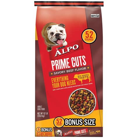 The flavorful gravy appeals to their natural appetite for left over human food. we offer the girls a variety of flavors, chicken,beef, and even lamb cooked with a little rice. Purina Alpo Prime Cuts Dry Dog Food (52 lb. Bag)-12248192 ...
