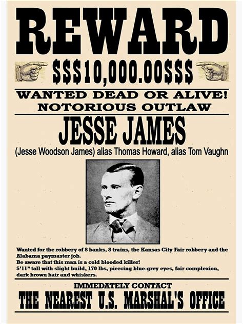 Jesse James Vintage Restored Wanted Poster Metal Print For Sale By