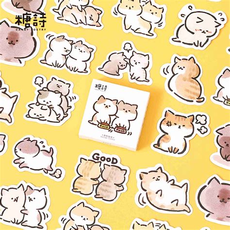 45 Pcs Naughty Cat Stickers Cute Cat Stickers Cat Etsy
