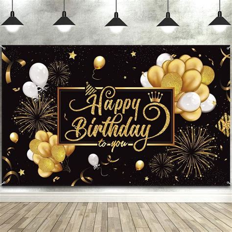 Birthday Banner Backdrop Decoration Large Black Gold Party Sign Poster