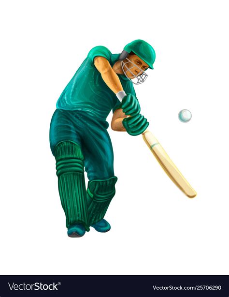 Batsman Playing Cricket On White Background Hand Vector Image
