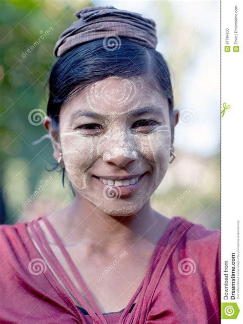 Burmese Girl With Thanaka Paste On Her Face Editorial Image Image Of