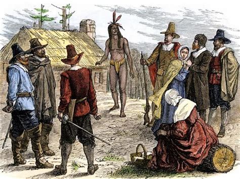 Samoset Visiting Pilgrim Colonists At Plymouth 1620s Giclee Print By