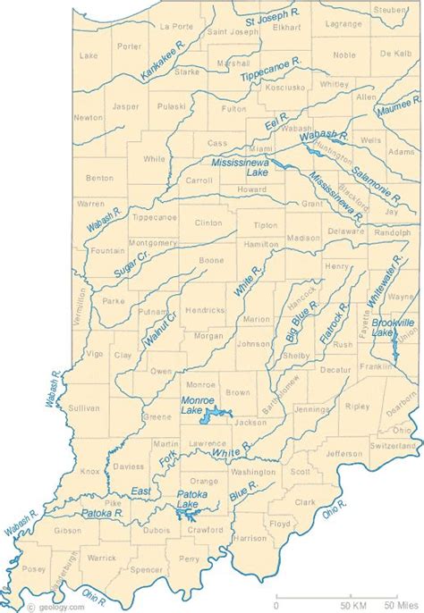 Indiana Lakes And Rivers Map Indiana Map Map Indiana Travel