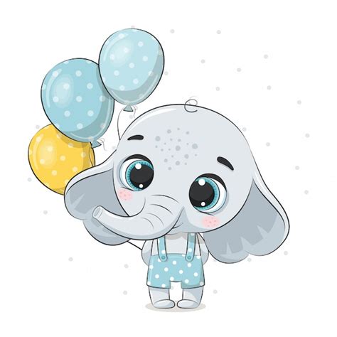 Lindo Bebé Elefante Con Globos Ilustración Para Baby Shower Tarjeta