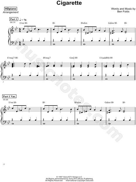 Hdpiano Cigarette Sheet Music Piano Solo In Bb Major Download And Print Sku Mn0182965
