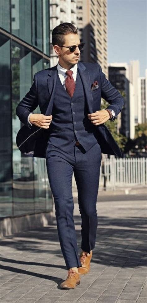 Men Suit Stylish Navy Blue Suit 3 Piece Suit Business Suit For Etsy Uk